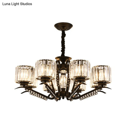 Lámpara de araña de cristal negro estilo vintage con forma de tambor - Lámpara colgante de 3/5 cabezas para comedor