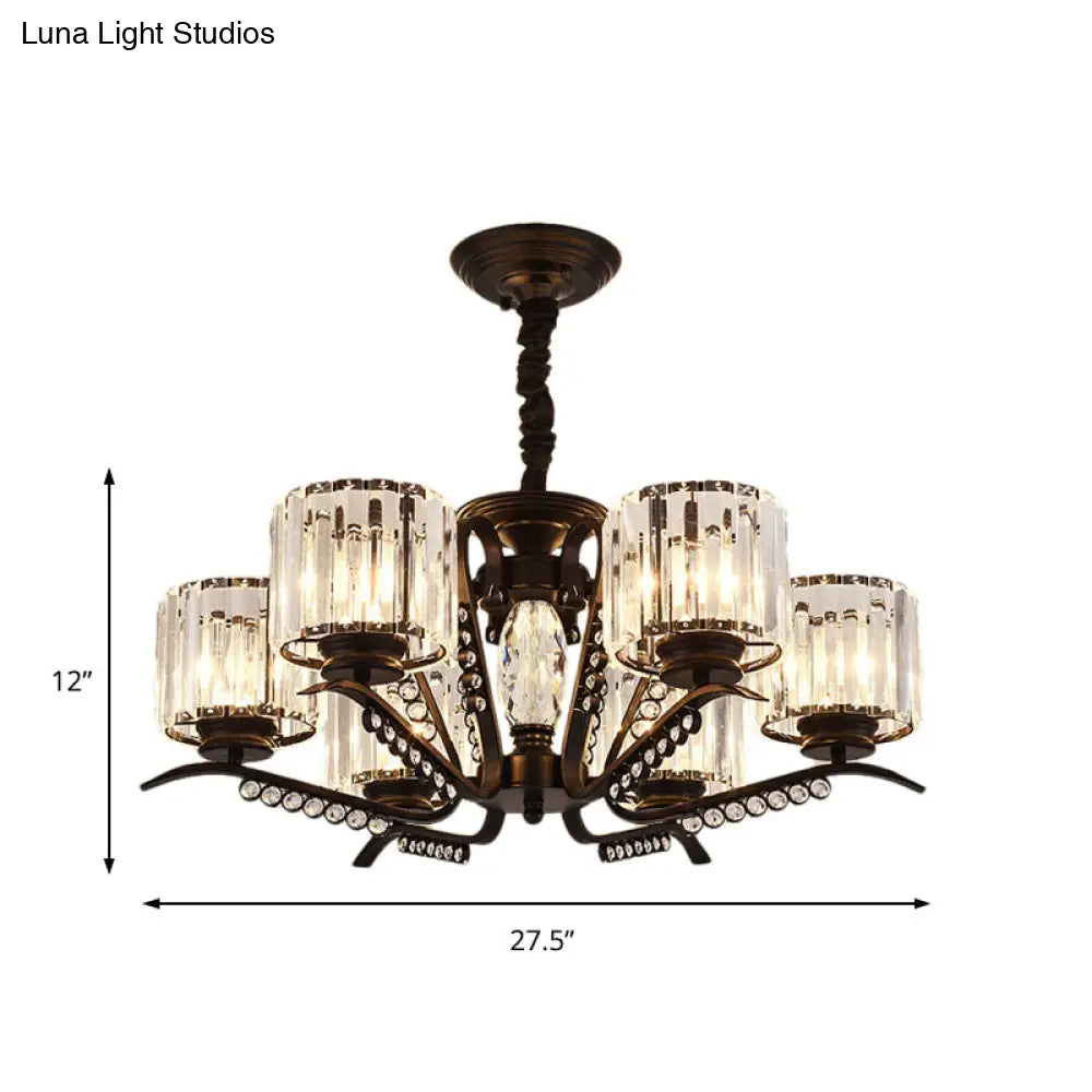 Lámpara de araña de cristal negro estilo vintage con forma de tambor - Lámpara colgante de 3/5 cabezas para comedor