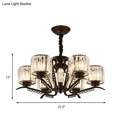 Lámpara de araña de cristal negro estilo vintage con forma de tambor - Lámpara colgante de 3/5 cabezas para comedor