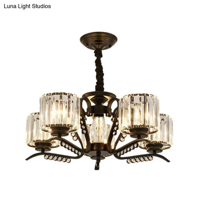 Lámpara de araña de cristal negro estilo vintage con forma de tambor - Lámpara colgante de 3/5 cabezas para comedor