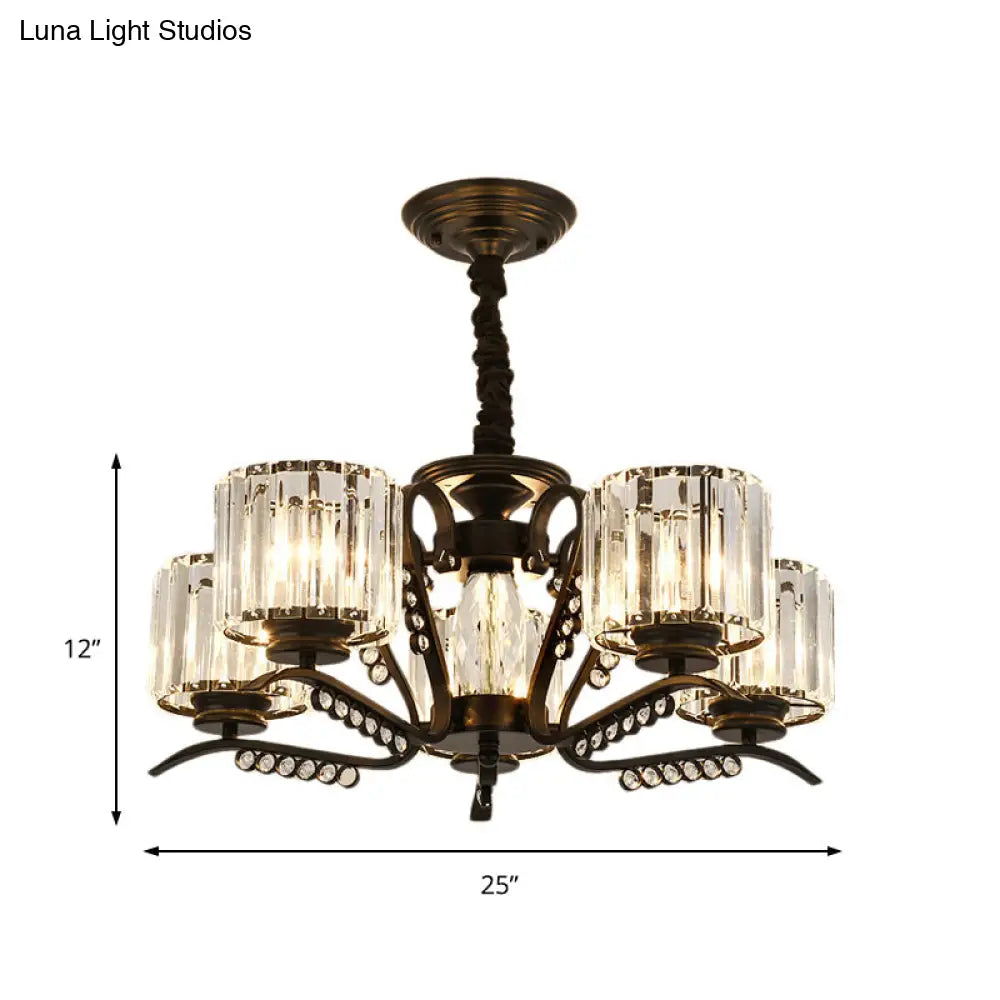 Lámpara de araña de cristal negro estilo vintage con forma de tambor - Lámpara colgante de 3/5 cabezas para comedor