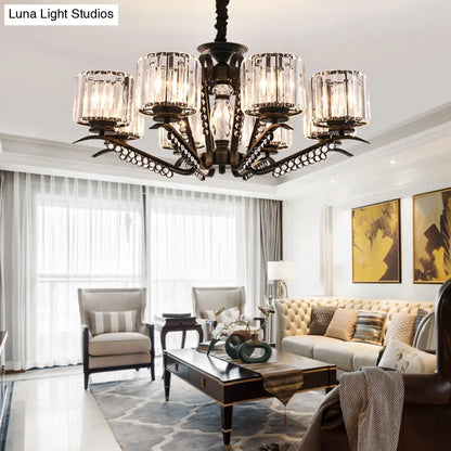 Lámpara de araña de cristal negro estilo vintage con forma de tambor - Lámpara colgante de 3/5 cabezas para comedor