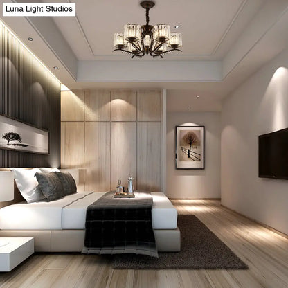 Lámpara de araña de cristal negro estilo vintage con forma de tambor - Lámpara colgante de 3/5 cabezas para comedor