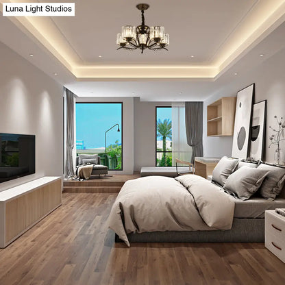 Lámpara de araña de cristal negro estilo vintage con forma de tambor - Lámpara colgante de 3/5 cabezas para comedor