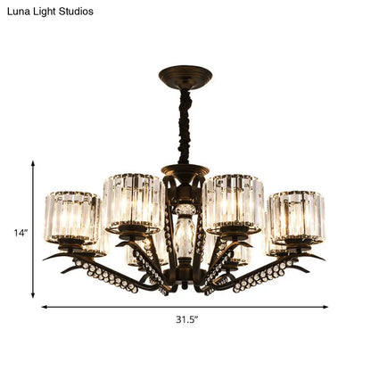 Lámpara de araña de cristal negro estilo vintage con forma de tambor - Lámpara colgante de 3/5 cabezas para comedor