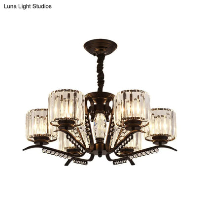 Lámpara de araña de cristal negro estilo vintage con forma de tambor - Lámpara colgante de 3/5 cabezas para comedor