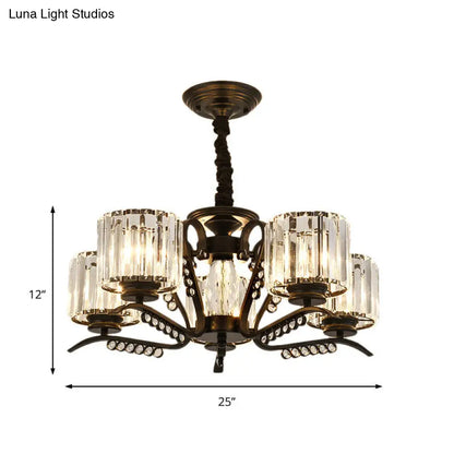 Lámpara de araña de cristal negro estilo vintage con forma de tambor - Lámpara colgante de 3/5 cabezas para comedor