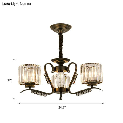 Lámpara de araña de cristal negro estilo vintage con forma de tambor - Lámpara colgante de 3/5 cabezas para comedor