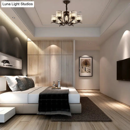 Lámpara de araña de cristal negro estilo vintage con forma de tambor - Lámpara colgante de 3/5 cabezas para comedor