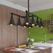 Decorbites vintage style black metal island chandelier with six conical shades and exposed filament bulbs 220v-240v 110v-120v