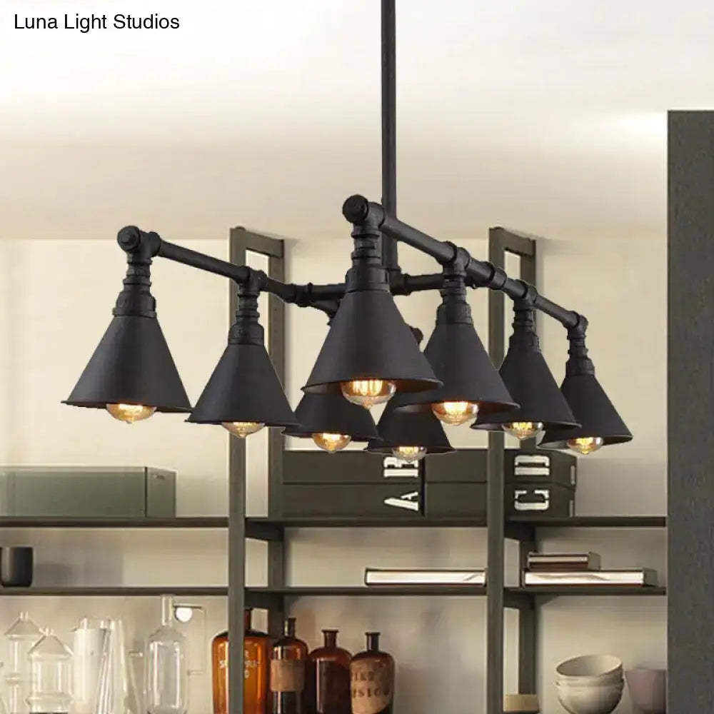 DecorBites™ vintage style black metal island chandelier with five conical shades and exposed filament bulbs for 220v-240v use