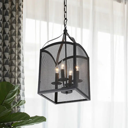 Lámpara de techo colgante de metal negro estilo vintage con pantalla de malla ajustable - 4/5 luces