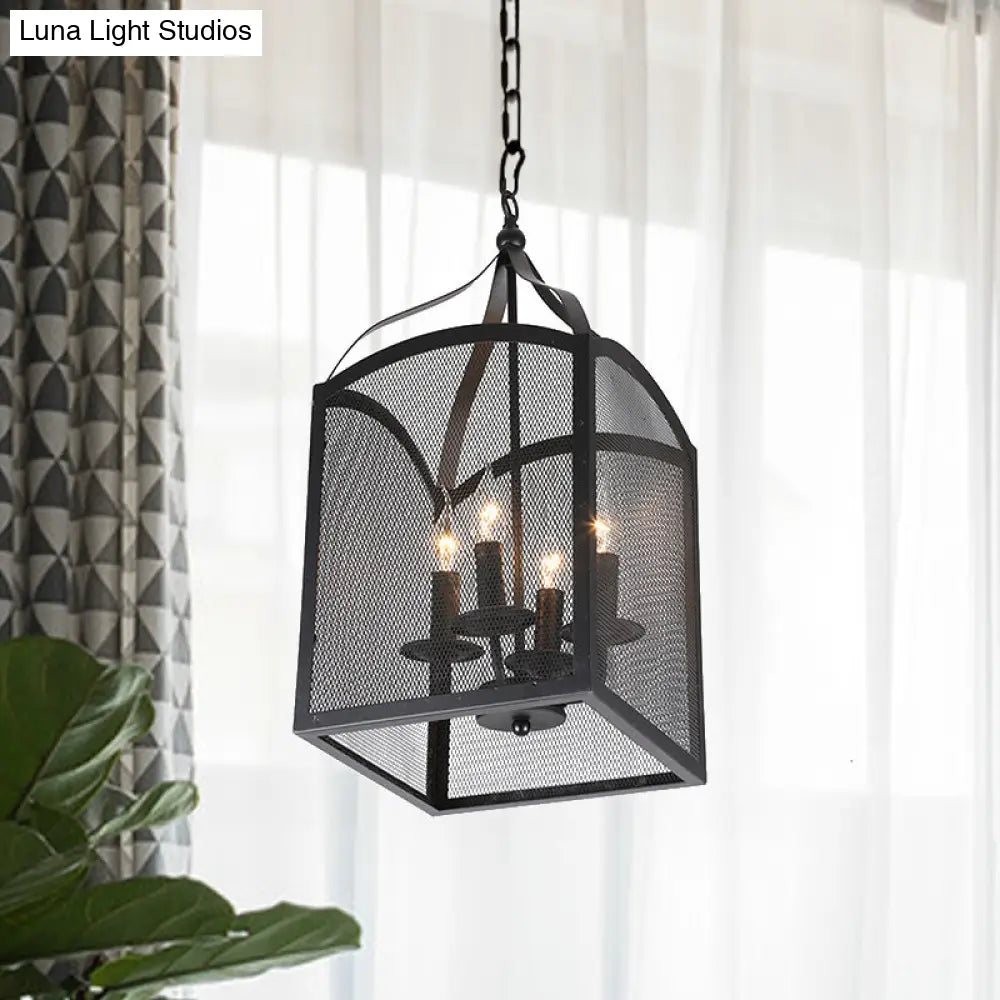 Lámpara de techo colgante de metal negro estilo vintage con pantalla de malla ajustable - 4/5 luces