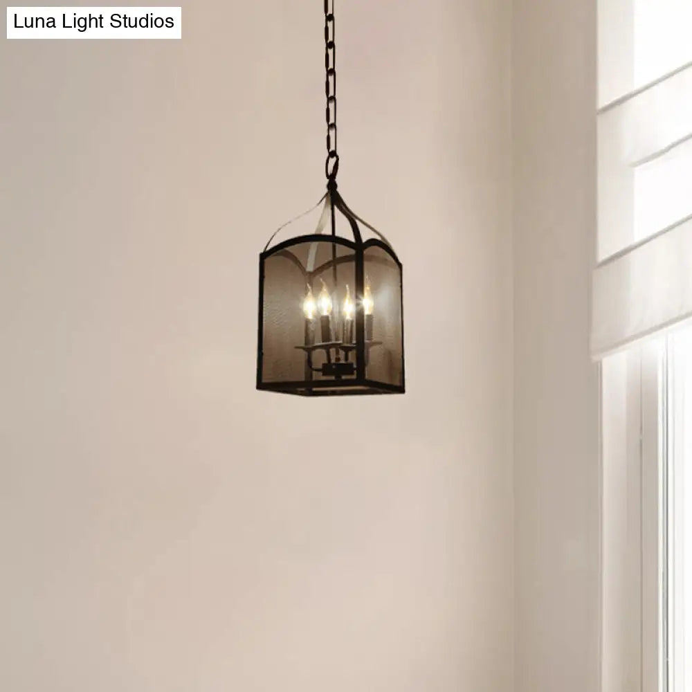 Lámpara de techo colgante de metal negro estilo vintage con pantalla de malla ajustable - 4/5 luces
