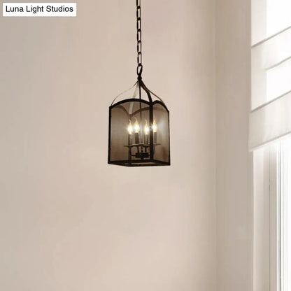 Lámpara de techo colgante de metal negro estilo vintage con pantalla de malla ajustable - 4/5 luces