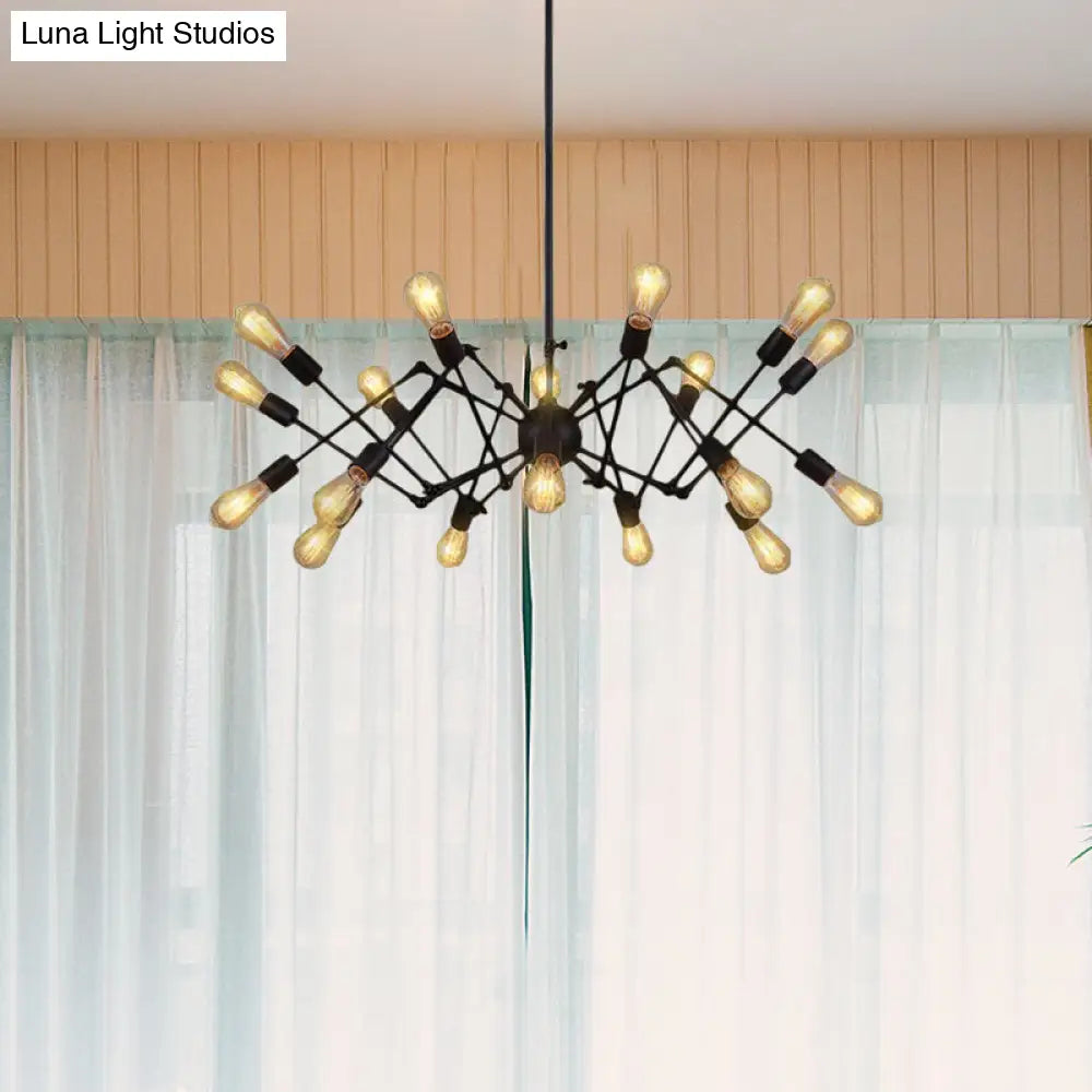 Vintage Style Black Spider Metal Hanging Ceiling Light - Adjustable Chandelier for Restaurants