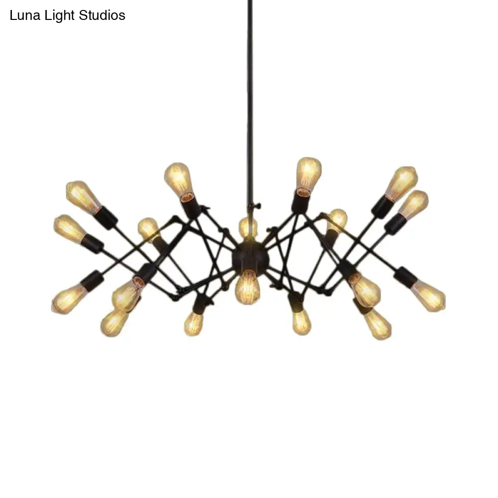 Vintage Style Black Spider Metal Hanging Ceiling Light - Adjustable Chandelier for Restaurants