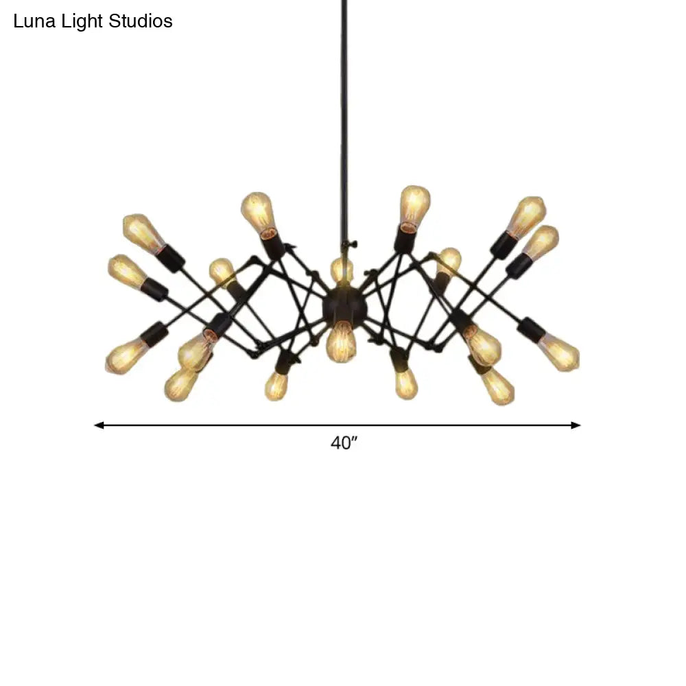 Vintage Style Black Spider Metal Hanging Ceiling Light - Adjustable Chandelier for Restaurants