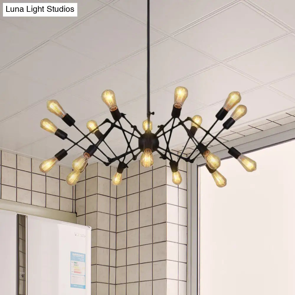 Vintage Style Black Spider Metal Hanging Ceiling Light - Adjustable Chandelier for Restaurants