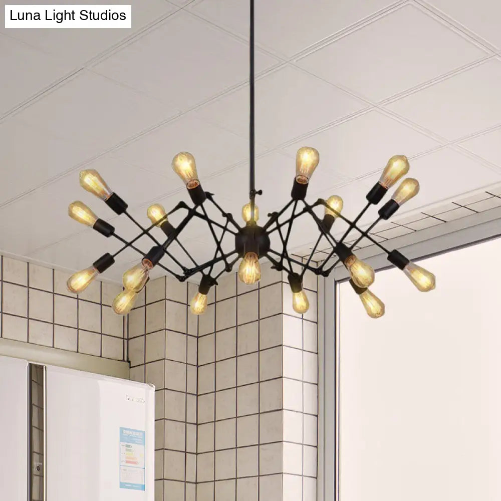 Vintage Style Black Spider Metal Hanging Ceiling Light - Adjustable Chandelier for Restaurants