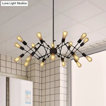 Vintage Style Black Spider Metal Hanging Ceiling Light - Adjustable Chandelier for Restaurants