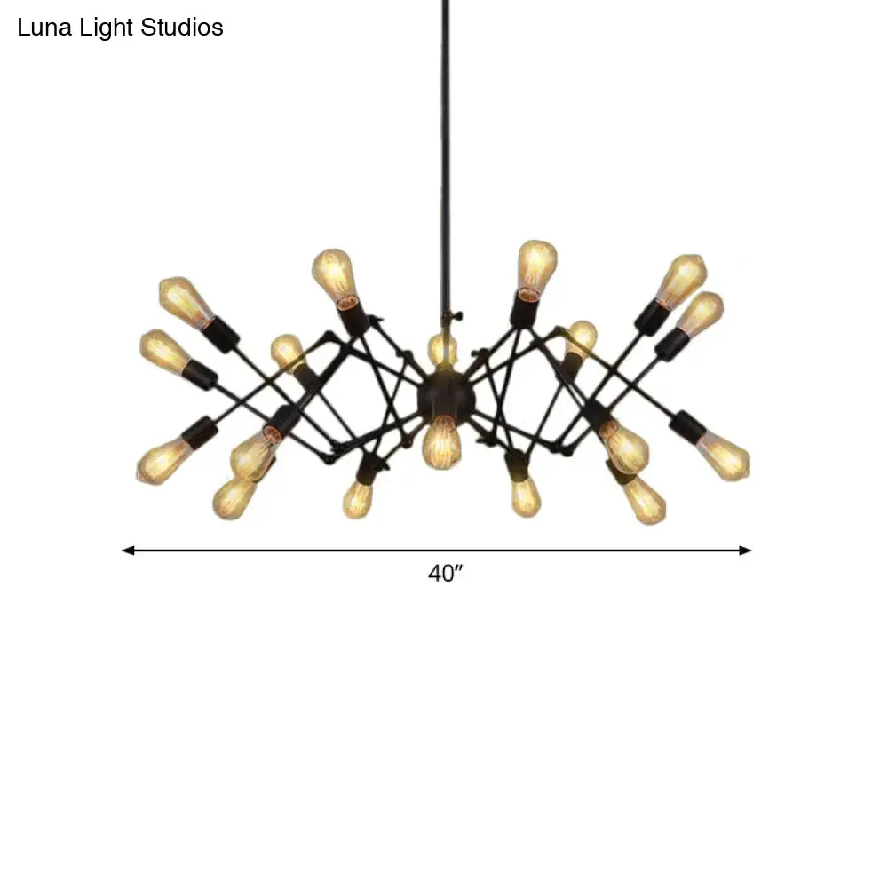 Vintage Style Black Spider Metal Hanging Ceiling Light - Adjustable Chandelier for Restaurants