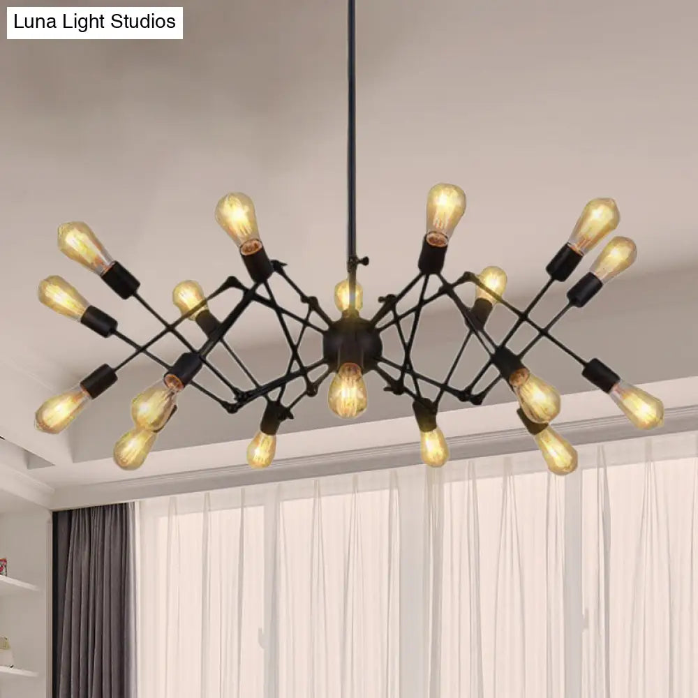 Vintage Style Black Spider Metal Hanging Ceiling Light - Adjustable Chandelier for Restaurants