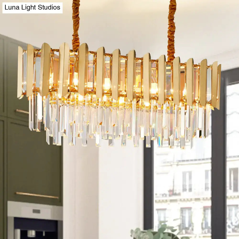 Decorbites brass finish multi light pendant chandelier with gold-toned rectangular frame and vintage style crystals