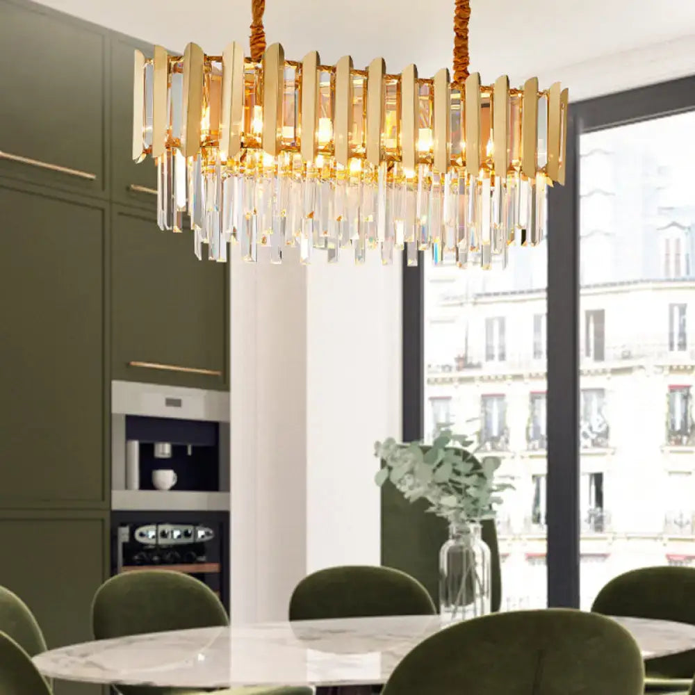 Decorbites™ brass finish multi light pendant chandelier with vintage style featuring faceted crystals and hanging droplets