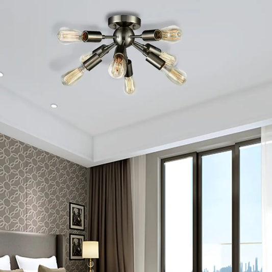 DecorBites™ DecorBites™ Vintage Style Brass/Nickel Finish Sputnik Ceiling Light - Bedroom Semi Flush with Open Bulb