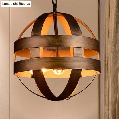 Vintage Style Bronze Orb Cage Chandelier - Indoor Ceiling Light Fixture with 3 Metal Lights