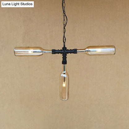 Lámpara de araña de estilo vintage con 3 pantallas de cristal en gris humo/azul para iluminación de bares