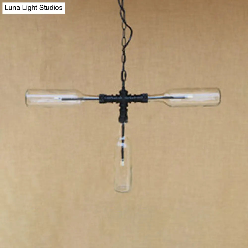 Lámpara de araña de estilo vintage con 3 pantallas de cristal en gris humo/azul para iluminación de bares