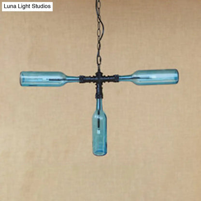 Lámpara de araña de estilo vintage con 3 pantallas de cristal en gris humo/azul para iluminación de bares