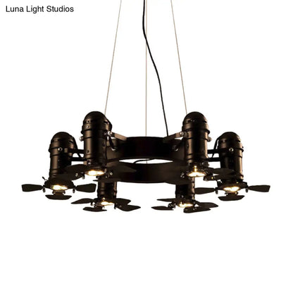 Vintage Style Chandelier Light Fixture - Metallic Black Finish, Shaded, 6 Lights, Hanging Design