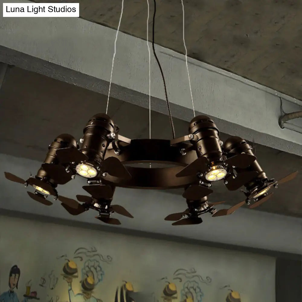 Vintage Style Chandelier Light Fixture - Metallic Black Finish, Shaded, 6 Lights, Hanging Design