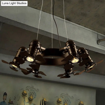 Vintage Style Chandelier Light Fixture - Metallic Black Finish, Shaded, 6 Lights, Hanging Design