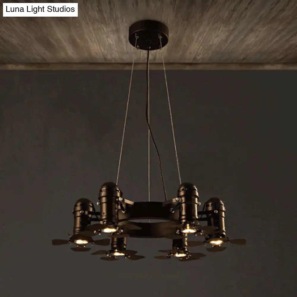 Vintage Style Chandelier Light Fixture - Metallic Black Finish, Shaded, 6 Lights, Hanging Design