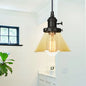 Vintage Style Conical Hanging Pendant Light with Amber/Clear Glass and Metal Head in Black/Bronze/Brass