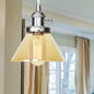 Vintage Style Conical Hanging Pendant Light with Amber/Clear Glass and Metal Head in Black/Bronze/Brass