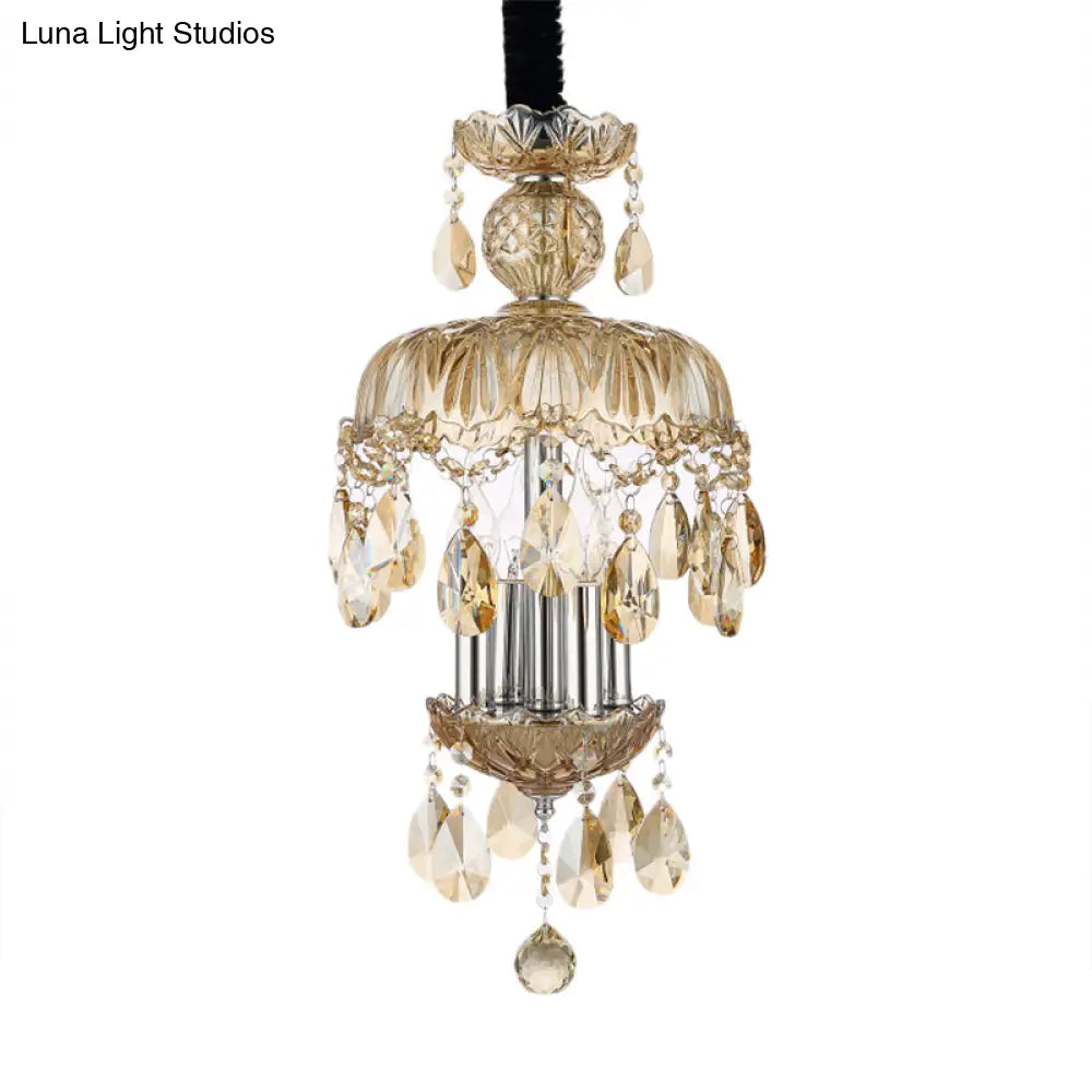 Lámpara colgante de techo de estilo vintage con forma de lágrima de cristal y pantalla de cristal ámbar - 4 luces