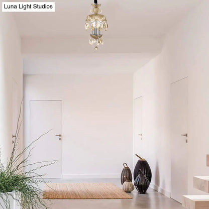 Lámpara colgante de techo de estilo vintage con forma de lágrima de cristal y pantalla de cristal ámbar - 4 luces