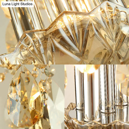 Lámpara colgante de techo de estilo vintage con forma de lágrima de cristal y pantalla de cristal ámbar - 4 luces