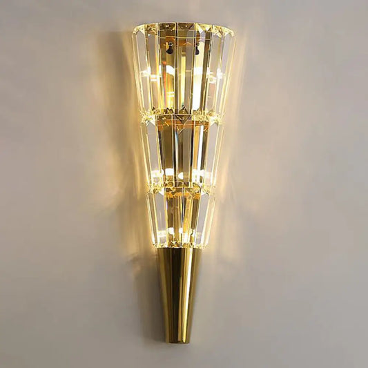 DecorBites™ DecorBites™ Vintage Style Crystal Wall Sconce - Layered Wall Mount Lighting with 6/8 Clear Crystal Lights - Ideal for Living Room - Golden Finish - 21" or 27.5" Height