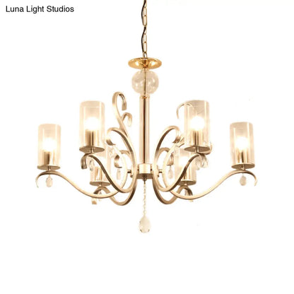 Lámpara de araña cilíndrica de estilo vintage con cristal transparente - 6/8 luces y colgante de cristal - Champagne