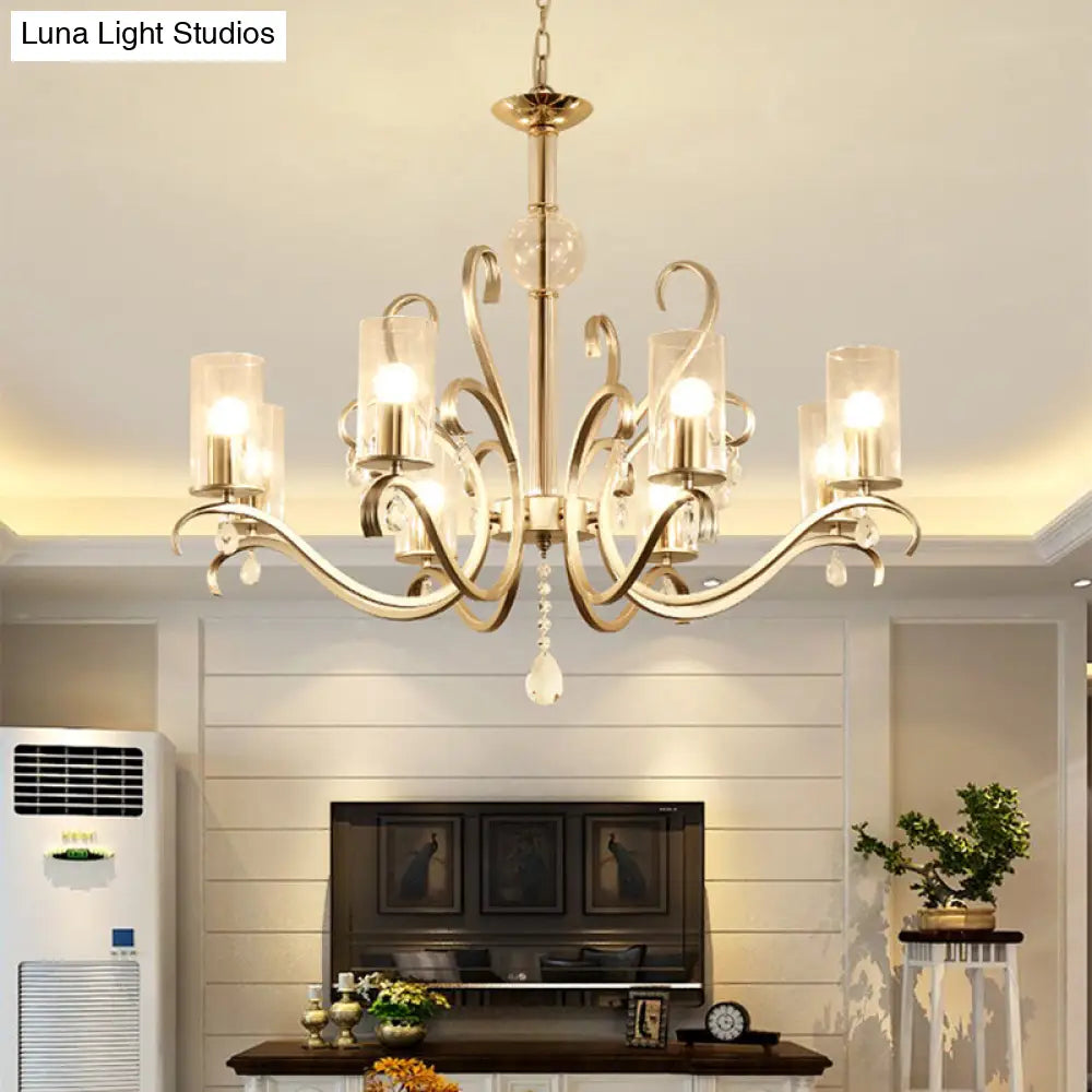 Lámpara de araña cilíndrica de estilo vintage con cristal transparente - 6/8 luces y colgante de cristal - Champagne