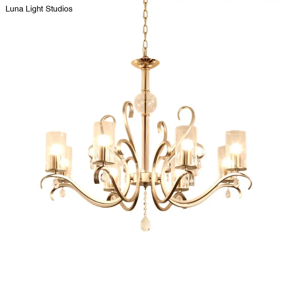 Lámpara de araña cilíndrica de estilo vintage con cristal transparente - 6/8 luces y colgante de cristal - Champagne