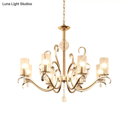 Lámpara de araña cilíndrica de estilo vintage con cristal transparente - 6/8 luces y colgante de cristal - Champagne