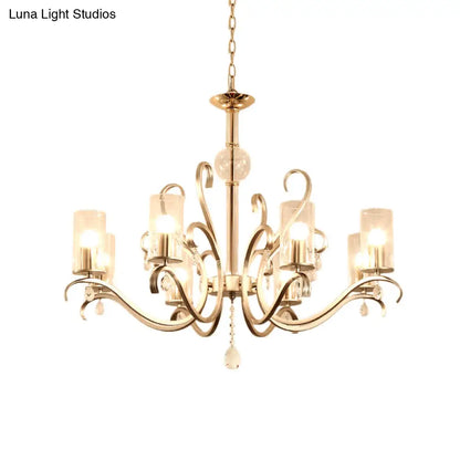 Lámpara de araña cilíndrica de estilo vintage con cristal transparente - 6/8 luces y colgante de cristal - Champagne