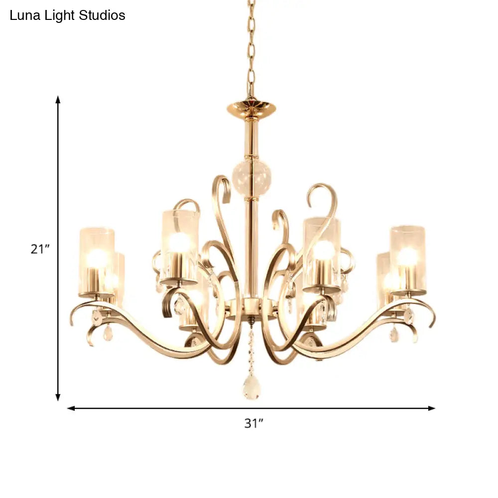 Lámpara de araña cilíndrica de estilo vintage con cristal transparente - 6/8 luces y colgante de cristal - Champagne